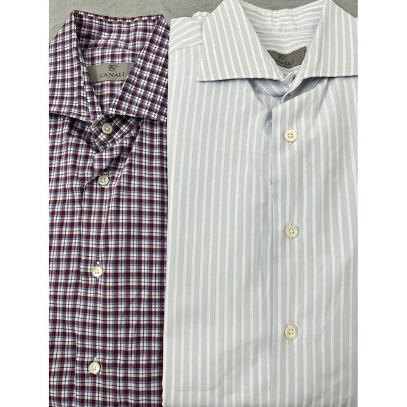 Canali Other - Canali Button Up Shirt Lot Of 2 Mens 41-16 Check Striped Long Sleeve Designer